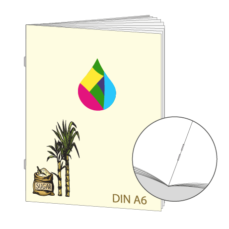 Broschüre aus Zuckerrohrpapier | DIN A6 8-Seiter | bedruckt
